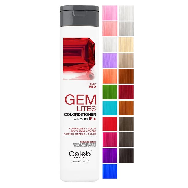 Celeb Luxury Gem Lites Ruby Red Colorditioner, Color Depositing Conditioner with Bondfix Bond Rebuilder, Semi Permanent Hair Colour Glaze, Maintains and Refreshes Red and Deep Red Tones