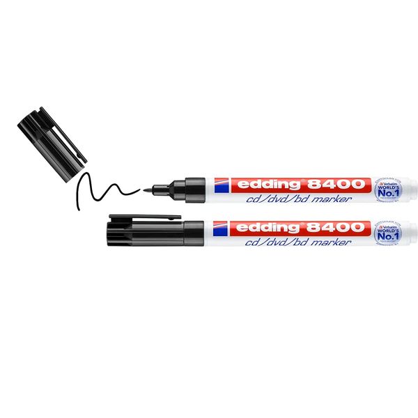 edding 8400 CD/DVD/BD marker - black - 2 pens - fine round nib 0.5-1 mm - for permanent labelling of CDs, DVDs and Blu-Ray Discs