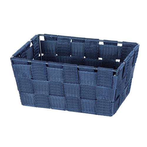 WENKO Adria Mini Dark Blue Storage Basket Rectangular Plastic Wicker Polypropylene 19 x 9 x 14 cm Dark Blue