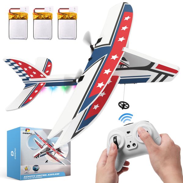 DEERC RC Plane, 2.4GHZ Remote Control Airplane W/ 3 Batteries & 6-axis Gyro Stabilizer, 2CH RTF RC Glider Toy for Beginners Kids Boys Girls Adults