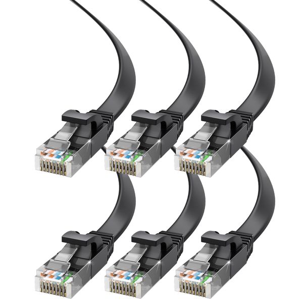 Cat6 Ethernet Cable 6ft, 6-Pack Black - Flat High-Speed Network Cables for Gaming, Streaming, Router, Modem, PC, PS5, Xbox - Durable & Space-Saving Design