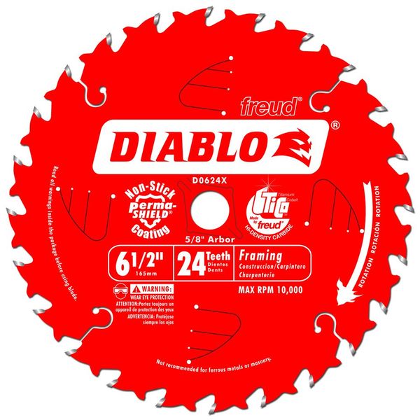 Freud Diablo 6-1/2-Inch 24-Tooth ATB Framing Saw Blade 5/8-Inch Arbor