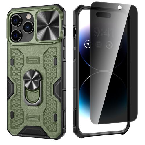 VEGO for iPhone 14 Pro Max Case with Screen Protector[Anti-Peeping][Slide Camera Cover] Built-in 360° Rotate Stand Military Grade Shockproof Cover Rugged Case for iPhone 14 Pro Max 6.7" 2022-Green