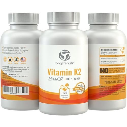 Longlifenutri Natural Vitamin K2 With MK-7 100mcg Veggie 120 Capsules
