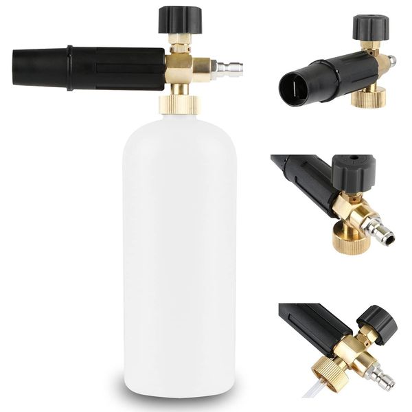 YUET Snow Foam Lance Gun Cannon Pot Adjustable 1 Liter Foam Cannon Soap Dispenser Foam High Pressure Washer Jet Car Wash 64 mm 1/4" Quick Release Nozzle Blaster Soap Dispenser Bottle