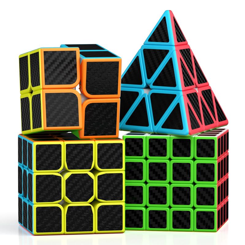 ROXENDA Speed Cube Set, 2X2 3X3 4X4 Pyramid Cube Carbon Fiber Puzzle ...