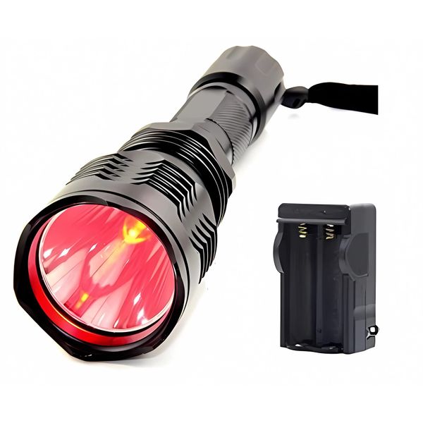 BESTSUN Brightest Waterproof Red Light Flashlight HS-802 1000 Lumens 350 Yard Long Range Red Hunting Light Coyote Hog Night Vision Red LED Flashlight Light Lamp Torch with Rechargeable Battery Charger