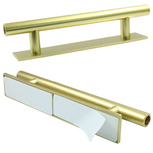 Kemcatui 8 Pack Self-Stick Push Pull, Plastic Peel and Stick Cabinet Handles for Kitchen Drawers, Wardrobes, and Sliding Doors, No-Drill Instant Furniture Handles (Gold)