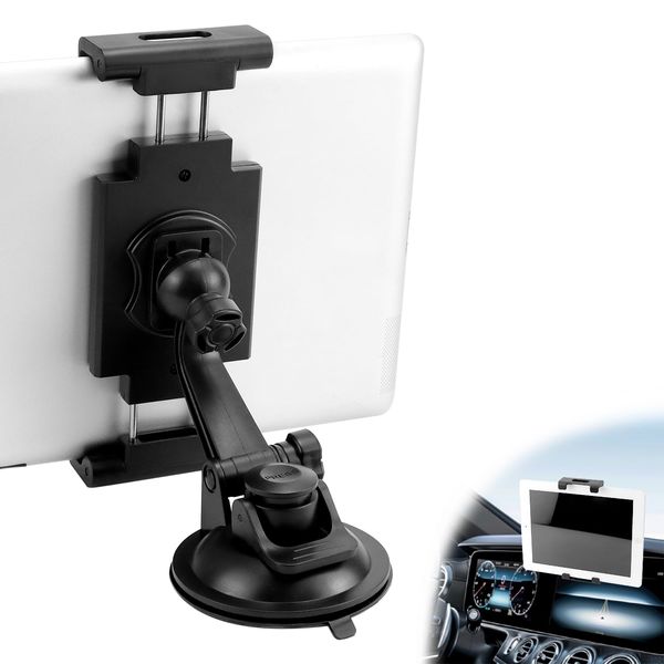 QWORK® Car Front Tablet Holder for 4.7"-12.3" Devices, Windshield/Dashboard Tablet Mount 360° Rotatable with Strong PU Suction Cup