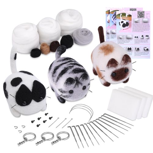 Mayboos Needle Felting Kit,3 Pieces Making Wool Needle Felting Starter Kit with Instruction,Felting Foam Mat and DIY Needle Felting Supply for DIY Craft Animal Home Decoration