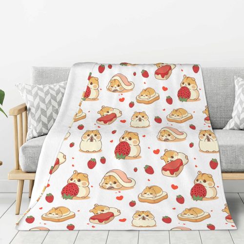 Hamster Strawberry Soft Throw Blanket Flannel Fleece Blankets Warm Cozy Lightweight Fuzzy Blanket for Bed Sofa Couch Home Decor 80"X60"