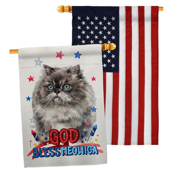 Breeze Decor Patriotic Himalayan House Flag Pack Cat Kitten Meow Spoiled Paw Fur Pet Nature Farm Animal Creature Embroidery Decoration Banner Small Garden Yard Gift Double-Sided, Made in USA