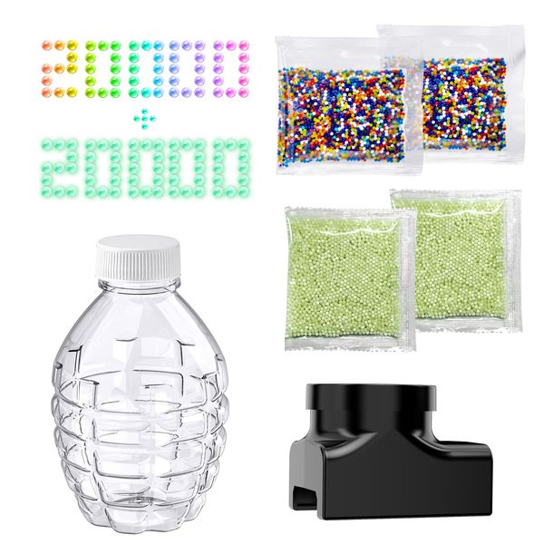 Anstoy Gel Ball Blaster Accessories Parts Including - 20000 pcs Colorful Gel Balls Ammo, 20000 fluorescent Gel Balls Ammo,1pcs Magazine, 1 Black Bottle Holder