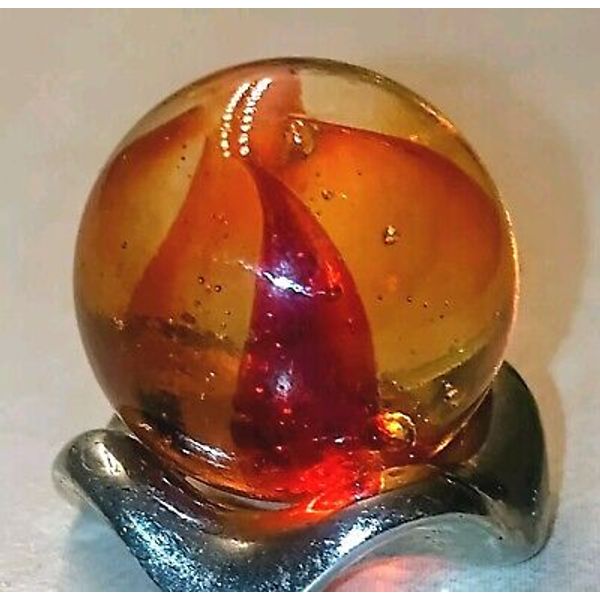 OUTSTANDING Vintage 5 Vane  Hybrid Jelly Cat's Eye Fiery Red Glass Marble .65"