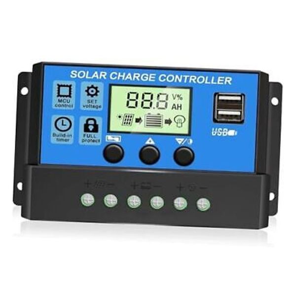 30A PWM Solar Charge Controller, 12V 24V Dual USB Solar Panel Battery