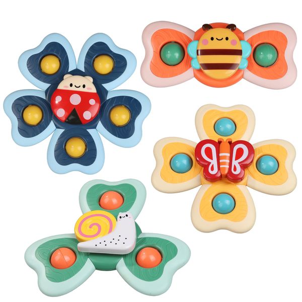 JoySprout Spinner Toys for Babies, 4pcs Baby Spinners with Suction Cups for Interactive Stimulation and Sensory Development, Window Spinners for Toddlers 1-3 for High Chair Toys and Bath Time