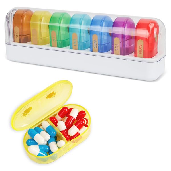 Simpolor 7 Day Pill Box 2 Times A Day, Pill Organizer Travel Pill Case 7 Day for AM PM, Weekly BPA Free Medicine Storage Box for Vitamin, Medication and Tablets