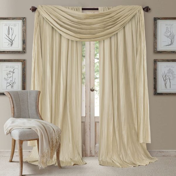 Elrene Home Fashions Athena Faux Crushed-Silk Window Curtain Panel and Valance Set, 52"x95" (2 Panels) & 1 Valance, Ivory