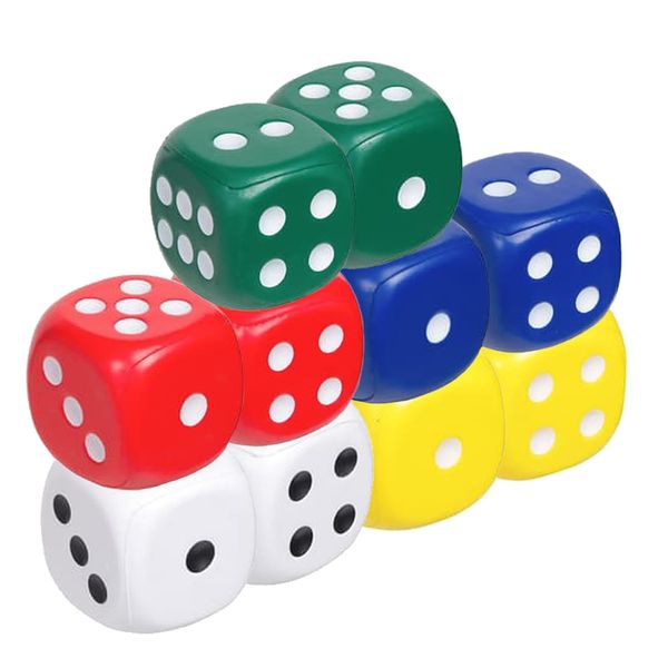 Pack of 10 Replacement Dice - Colourful 6-Sided Standard Size, 14mm 5 Colours, Rounded Edges for Smooth Rolling D6 Dice Set for Board Games, Poker, Classroom Teaching, Maths,