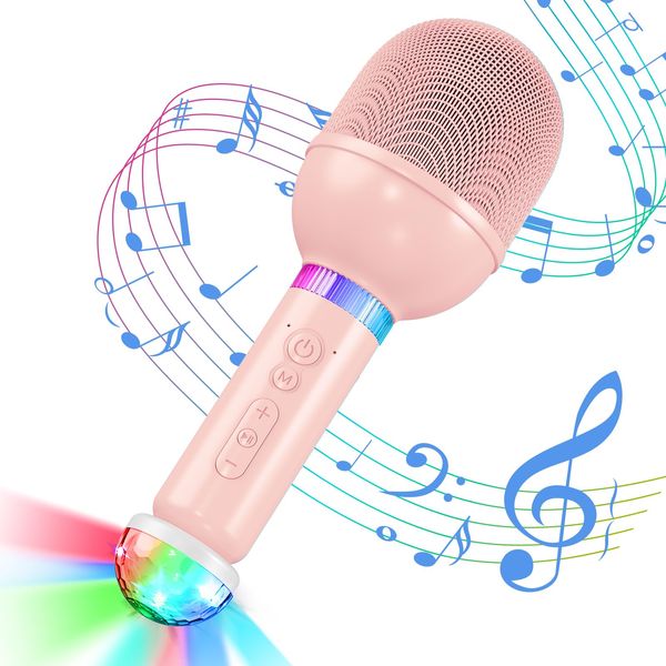 TONOR Karaoke Mikrofon Kabellos Kinder, Wireless Microphone Microfono Funkmikrofon Geschenk&Spielzeug für Mädchen Jungen tragbares KTV Mikro Mic wiederaufladbar zum Singen drahtlos mit RGB Kugel Pink