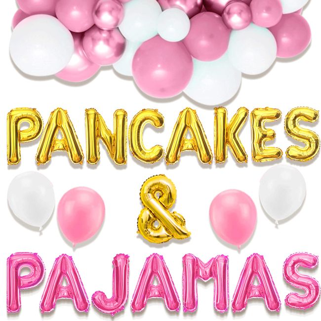 LaVenty Pancakes & Pajamas Decoration Pancakes & Pajamas Balloons Pajamas Party Decoration Slumber Party Decoration Girls Night Decoration (pink gold 1)