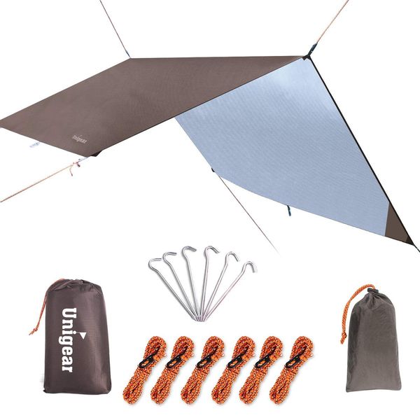 Unigear Waterproof Camp Tarp, Tent, Lightweight, Sun Shelter, Highly Water-resistant, UV Protection, Portable, Tent, Shade, Camping, Thermal Insulation, Awning, Outdoor, With Storage Case, for 2 to 6 People, 4 Sizes, brown