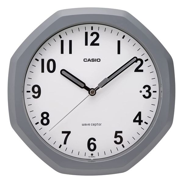 CASIO IQ-888NJ-8JF Wall Clock, Radio Watch, Gray, Analog, Automatic Lighting, Second Hand Stop, Can be Used as a Stand-alone