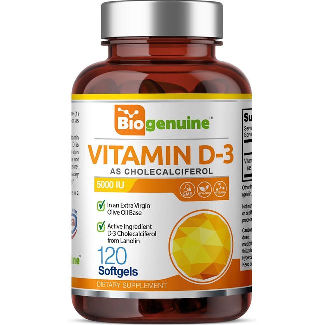 Vitamin D-3 5000 IU 120 Softgels - High-Potency in Extra Virgin Olive Oil Non-Gm