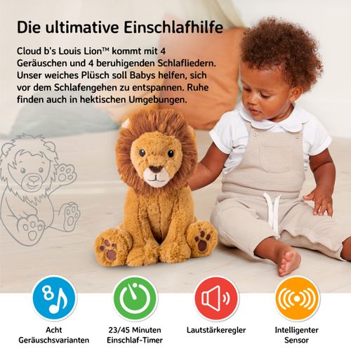 Cloud B Sound Machine with White Noise Soothing Sounds Cuddly Stuffed Toy Adjustable Settings and Automatic Shut-Off Louis Lion™ Smart Sensor