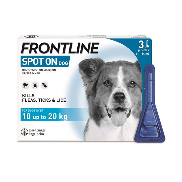 FRONTLINE Spot On Flea & Tick Treatment for Medium Dog (10-20kg) 3 Pipettes