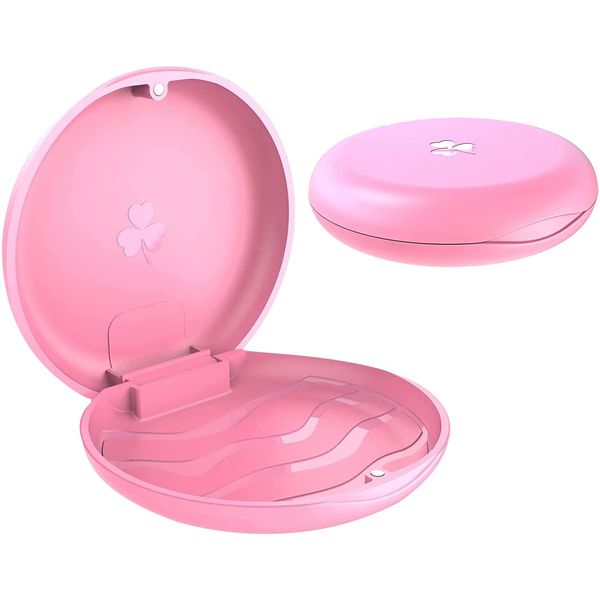 (2 Pack) Retainer Case,Solid Orthodontic Retainer Case (Pink)