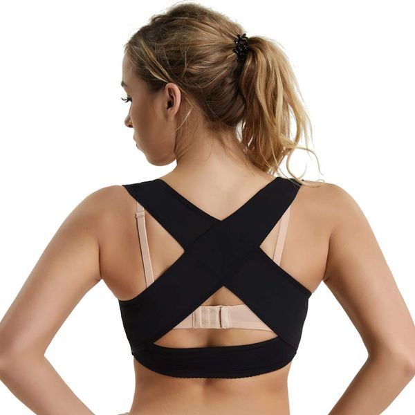 Joyshaper Damen Haltungskorrektur Formende Geradehalter Shapewear Brust Push Up Unterbrustkorsett Rückenstütze Haltungstrainer Schwarz L