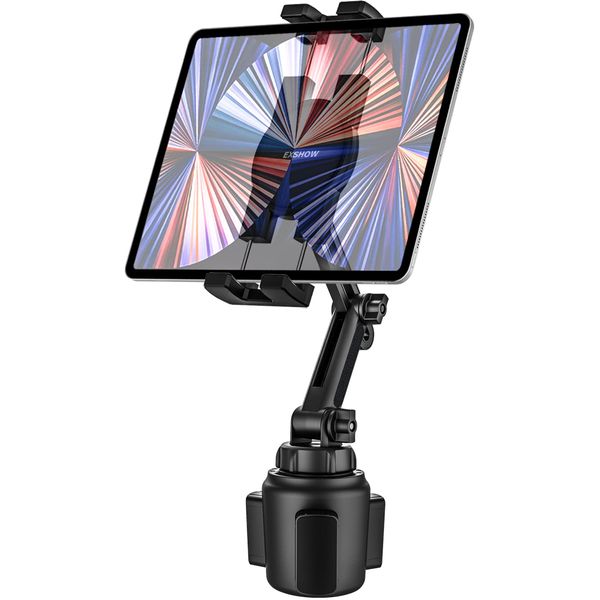 EXSHOW Car Tablet Holder, Adjustable Neck for Cars, Tablet, Drink Holder, Cup Stand, 4.7 - 13 Inches, Easy Installation, 360 Degree Rotation, Telescopic Arm, Free Adjustment, Japanese Instruction