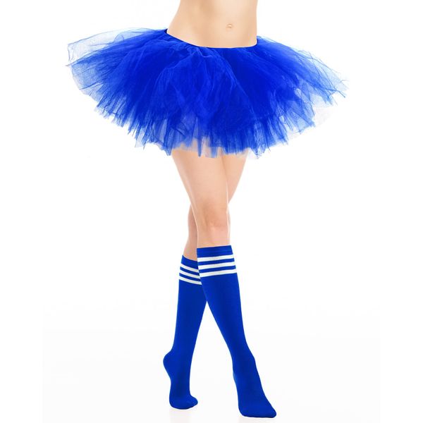 Adult Tutu Skirt 5 Layered Tulle Tutu Skirt Princess Runners Costumes Tube Socks for Women (Dark Blue)