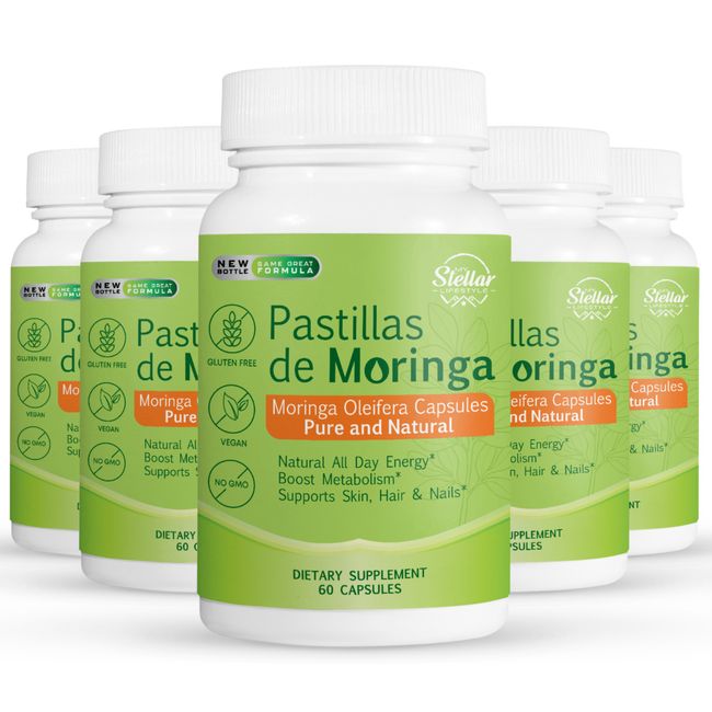 5 Pack Pastillas de Moringa, supports skin, hair and nails-60 Capsules x5