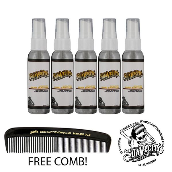 Suavecito Pomade Liquid Hand Sanitizer 2 oz. Pump Spray Bottle 5 Pack