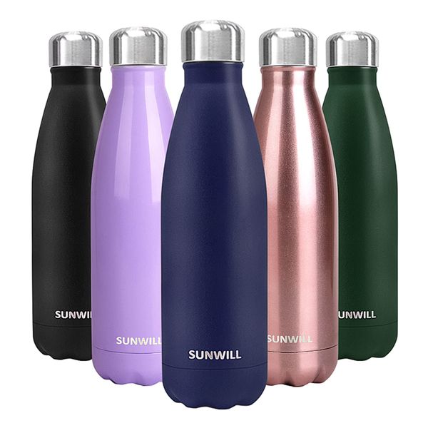 SUNWILL Water Bottle, Insulated Stainless Steel Sports Bottle 500ml, Reusable Vacuum Thermal Water Flask, Double Wall, Powder Coated Navy Blue for Hot and Cold Drinks