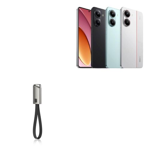 BoxWave Cable Compatible with Xiaomi Redmi Turbo 4 - USB Type-C Keychain Charger, Key Ring USB Type-C to Type-A 8 in USB Cable - Jet Black