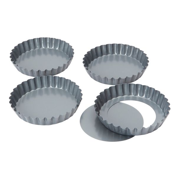 Dexam 17841493 Non-stick loose base Mini Quiche/Tart pan, 12 cm x 2cm Set of 4, Grey