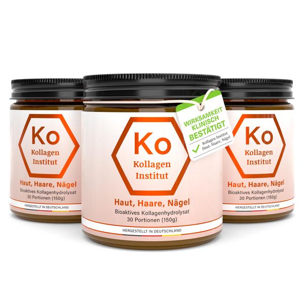 Kollagen Institut Beauty Collagen Powder - High Dose Bioactive Collagen Peptides for Skin Hair Nails, Pack of 3, Premium Pure Type 1 and 3 Collagen Powder, Skin Care and Inner Glow