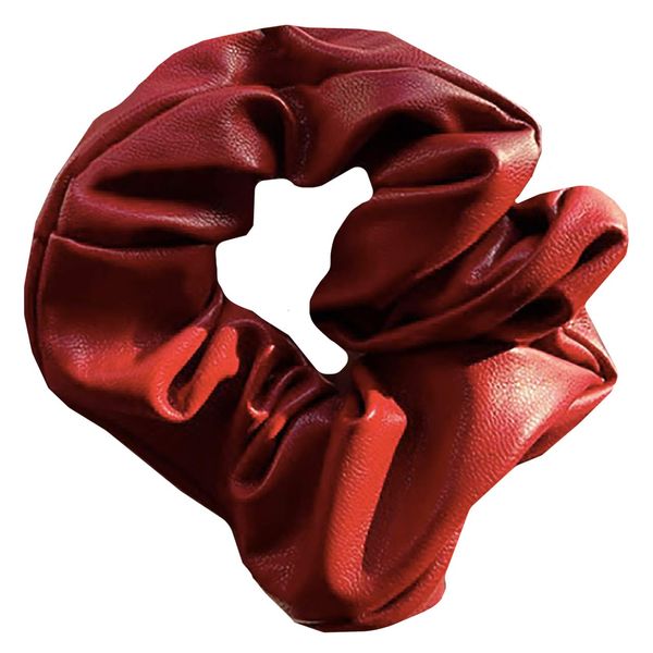 WHITE FANG ZA042 Scrunchie Hair Rubber PU Leather Synthetic Leather Fashionable Cute Hair Access Women's (01: Red)