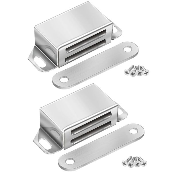 Onarway Magnetic Door Catch 10KG Pull Strong Magnet Cabinet Latches Magnetic Hardware Stainless Steel Chrome Door Closer for Bathroom Kitchen Sliding Door Window Cupboard (10KG Strength 2 Pack)