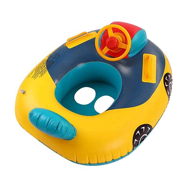 Baby Swimming Pool Float, Cute Car Design Kids Toddler Inflatable Summer Beach Floatie Boat Swim Tube Ring with Handles Safety Seat Pool Lake Air Bed Floating Mattress Raft Lounge for Girls Boys 1-5Y