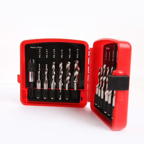 Pro Combination Drill & Tap Bit Set w/ Quick Change Adapter 1/4" Hex Shank 13pc