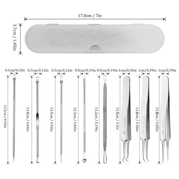 ALXBSONE 8 Stk. Mitesserentferner Set Werkzeug Komedonenquetscher Pickel AusdrüCken Akne Mitesser Entferner Extraktor Tools Edelstahl Mitesser Pinzette