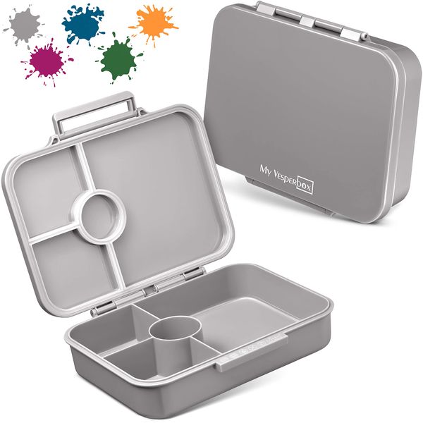 My Vesperbox – Bia - Bento Box Kinder - NEU - VERSTÄRKTE VERSCHLÜSSE - Auslaufsicher & BPA Frei - extrem robust - Lunchbox – Brotdose - ideal für Kindergarten und Schule (Grau)