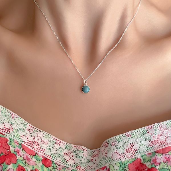 Silver 925 Sterling Silver Necklace December Birthstone Turquoise