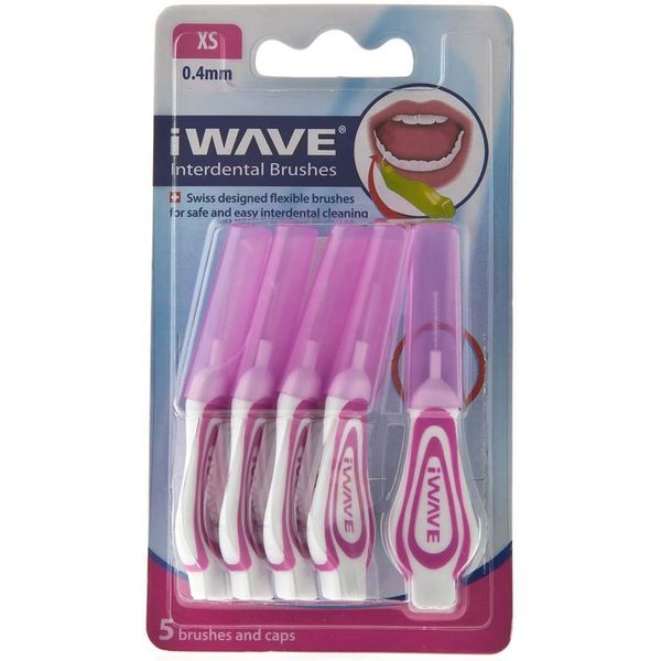 iWave Interdental Brushes Fine Size 0.4mm Pink Pack of 5 – Interdental Cleaning Brushes for Total Teeth Cleaning Plaque Removal Tool