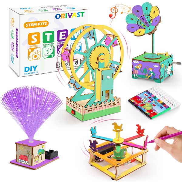 ORIVAST STEM Science Kits for Kids Ages 8-12, Wood Craft Building Kits for Boys Girls 7-10, DIY Science Experiment Projects for Engineering Model Kits, 3D Wooden Puzzle Toys for 9-11-14 Years Old