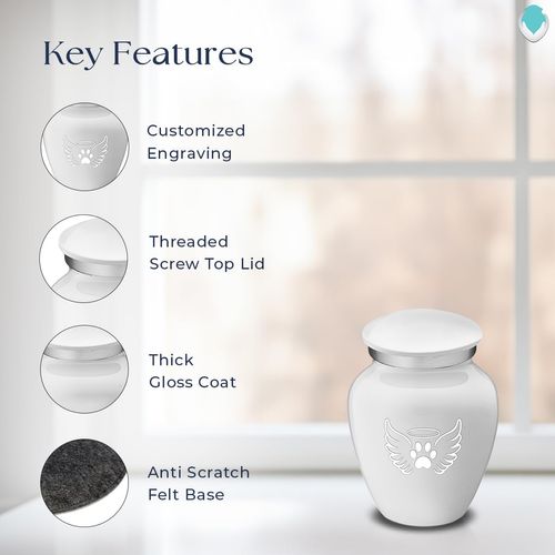 Geturns Embrace Personalized Angel Wings Keepsake Urn I White Mini Paw Cremation Urns for Pets with Double Side Engraving I 3.5 lbs